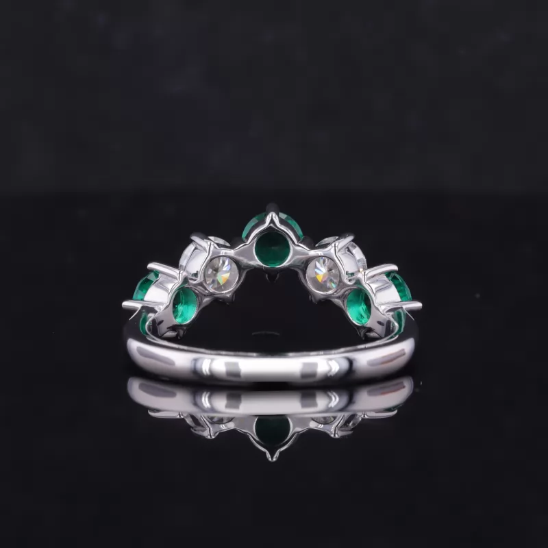 4.5mm Round Brilliant Cut Lab Grown Emerald & Lab Grown Diamond 14K White Gold Five Stone Diamond Ring