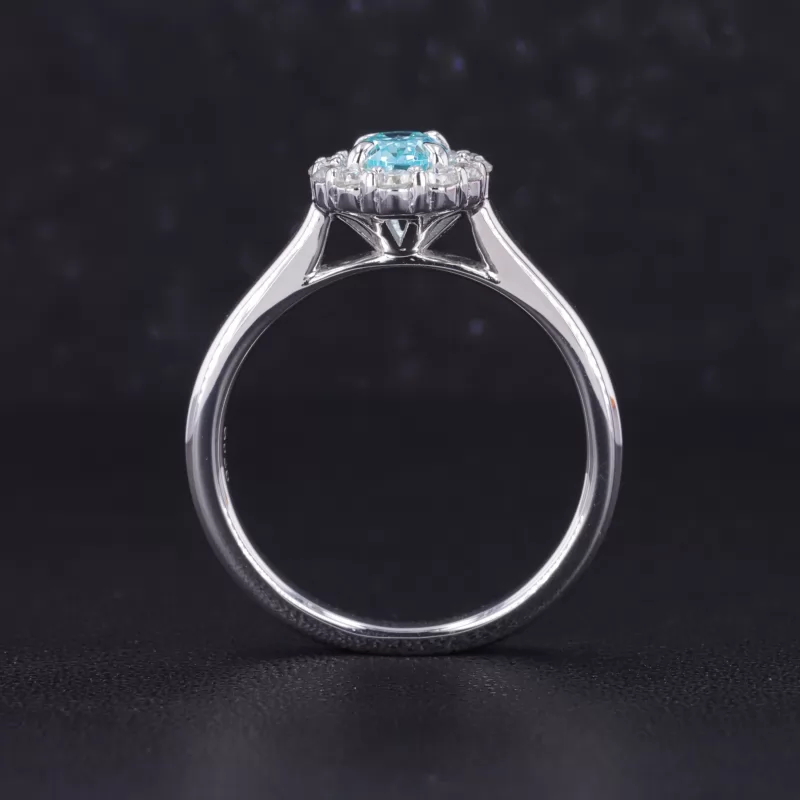 5×7mm Oval Cut Lab Grown Paraiba Sapphire S925 Sterling Silver Halo Engagement Ring