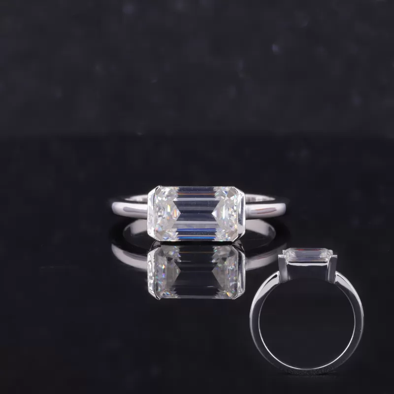 5.5×8.5mm Octagon Emerald Cut Moissanite 14K White Gold Tension Set Engagement Ring
