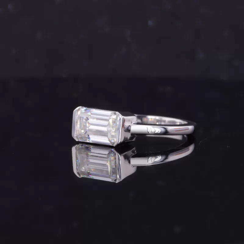 5.5×8.5mm Octagon Emerald Cut Moissanite 14K White Gold Tension Set Engagement Ring