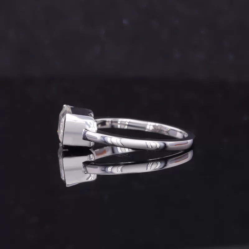 5.5×8.5mm Octagon Emerald Cut Moissanite 14K White Gold Tension Set Engagement Ring