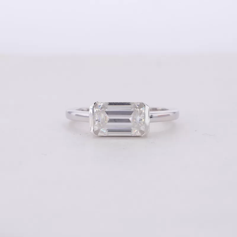 5.5×8.5mm Octagon Emerald Cut Moissanite 14K White Gold Tension Set Engagement Ring