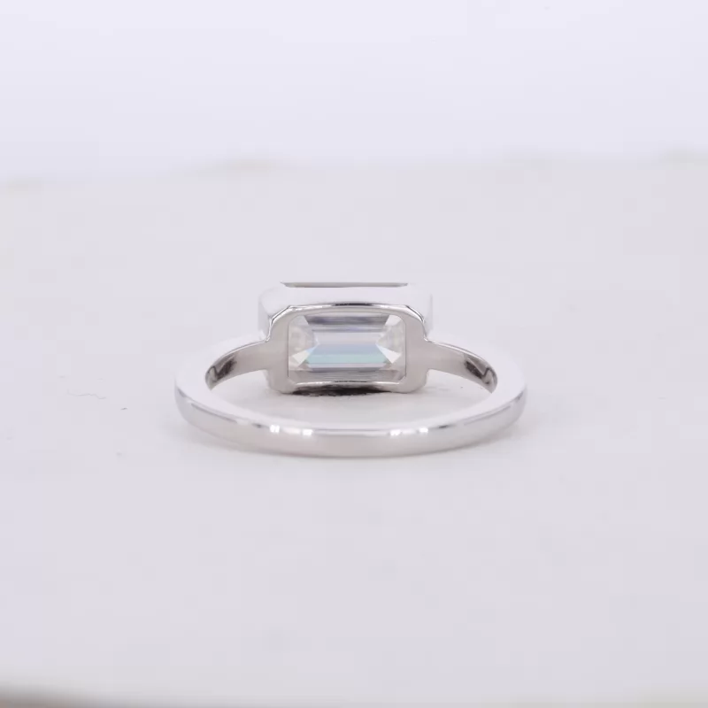 5.5×8.5mm Octagon Emerald Cut Moissanite 14K White Gold Tension Set Engagement Ring