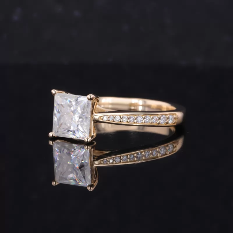 7×7mm Princess Cut Moissanite 14K Yellow Gold Channel Set Engagement Ring