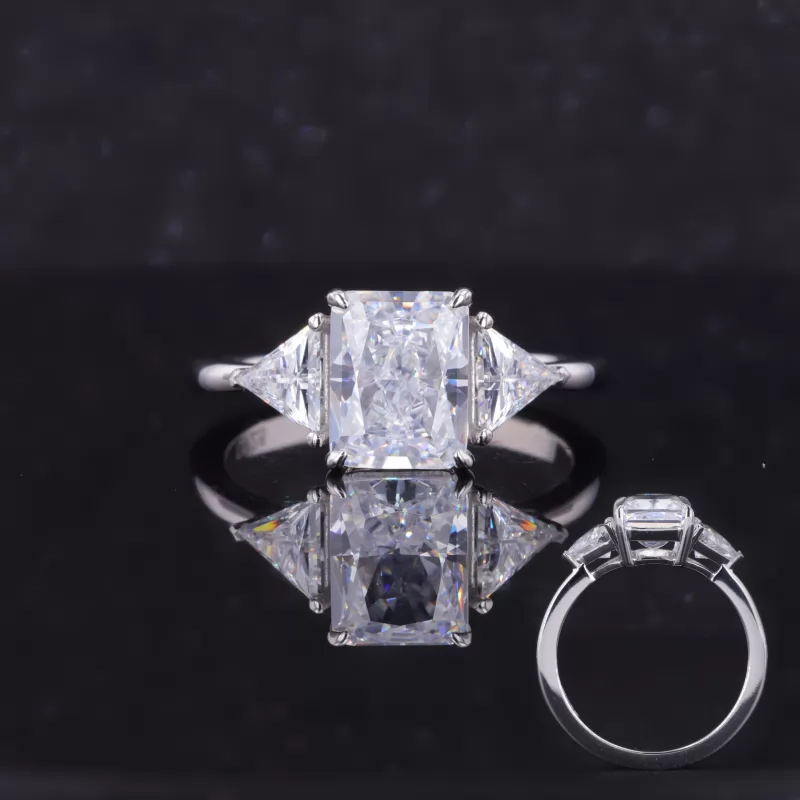 6×8mm Radiant Cut Moissanite S925 Sterling Silver Three Stone Engagement Ring