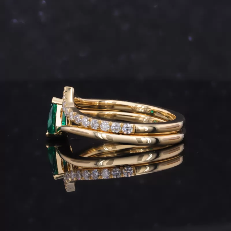 4×6mm Pear Cut Lab Grown Emerald 18K Yellow Gold Stackable Rings