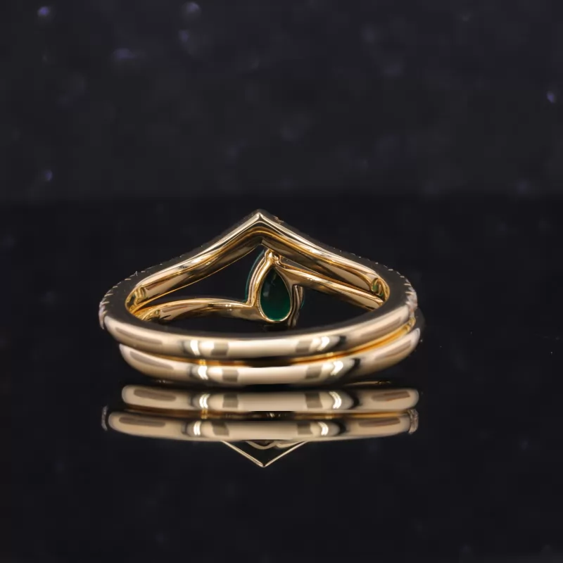 4×6mm Pear Cut Lab Grown Emerald 18K Yellow Gold Stackable Rings