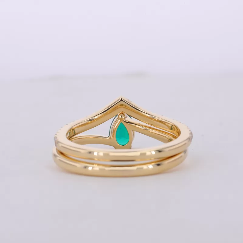 4×6mm Pear Cut Lab Grown Emerald 18K Yellow Gold Stackable Rings