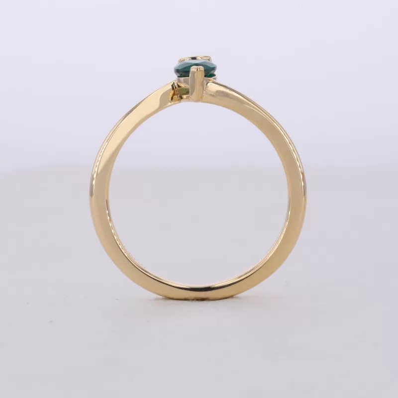 4×6mm Pear Cut Lab Grown Emerald 18K Yellow Gold Stackable Rings