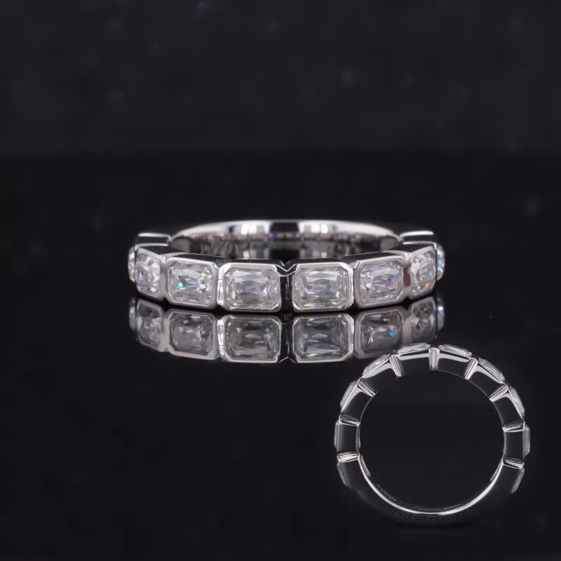 2.5×3.5mm Radiant Cut Moissanite Bezel Set PT950 Ten Stone Diamond Ring