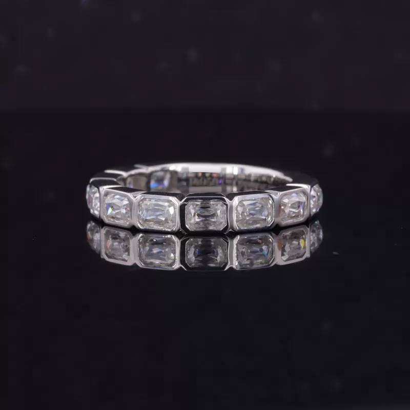 2.5×3.5mm Radiant Cut Moissanite Bezel Set PT950 Ten Stone Diamond Ring