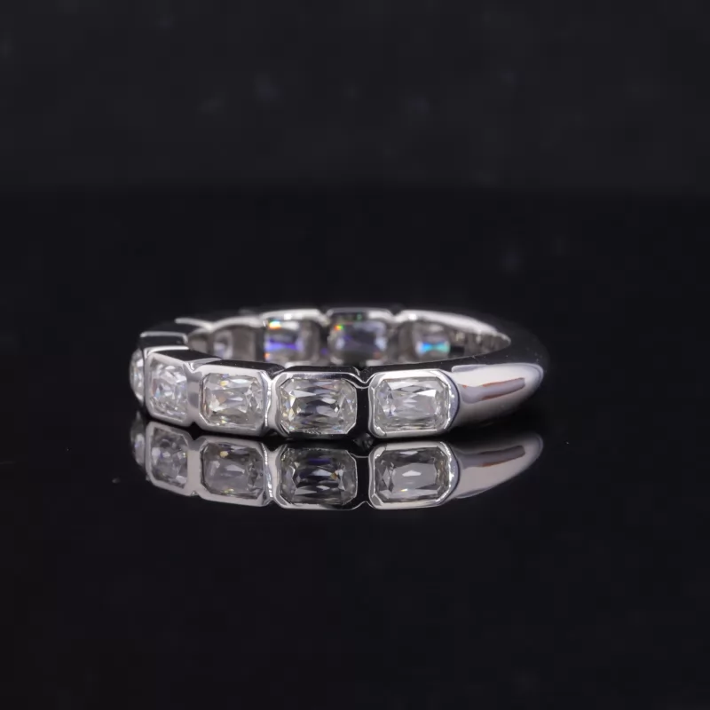 2.5×3.5mm Radiant Cut Moissanite Bezel Set PT950 Ten Stone Diamond Ring