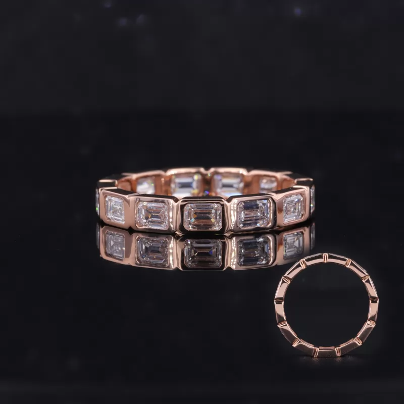 2.5×3.5mm Octagon Emerald Cut Lab Grown Diamond Bezel Set 14K Rose Gold Diamond Eternity Ring