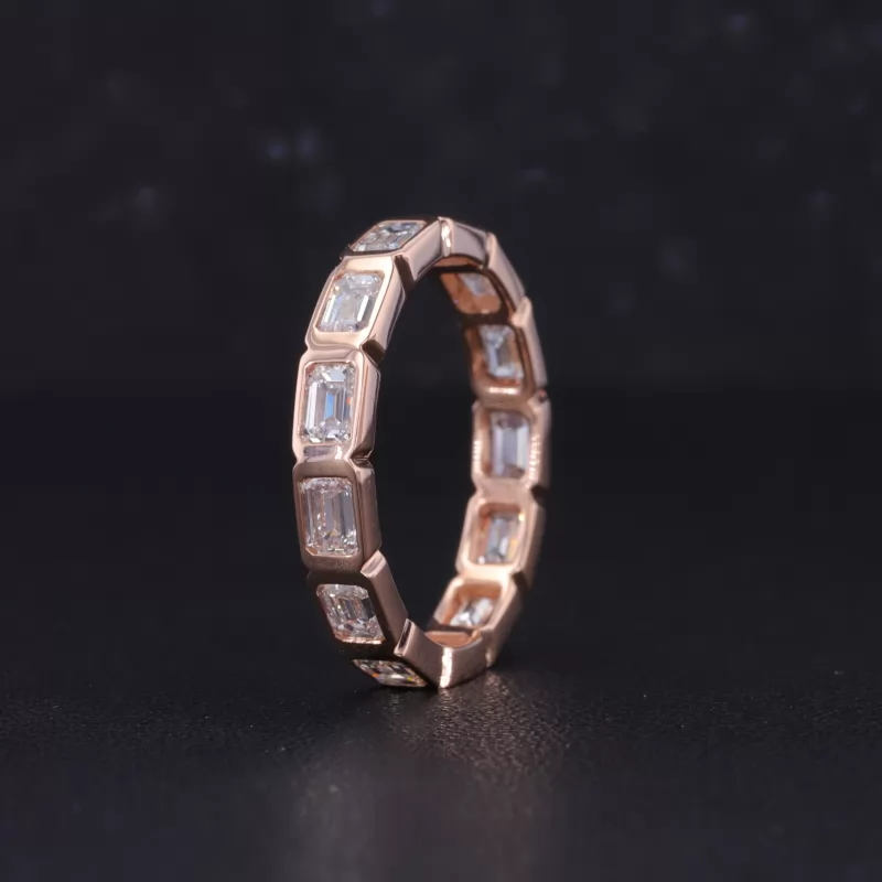 2.5×3.5mm Octagon Emerald Cut Lab Grown Diamond Bezel Set 14K Rose Gold Diamond Eternity Ring