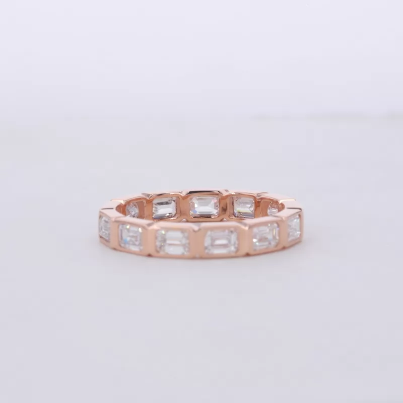 2.5×3.5mm Octagon Emerald Cut Lab Grown Diamond Bezel Set 14K Rose Gold Diamond Eternity Ring