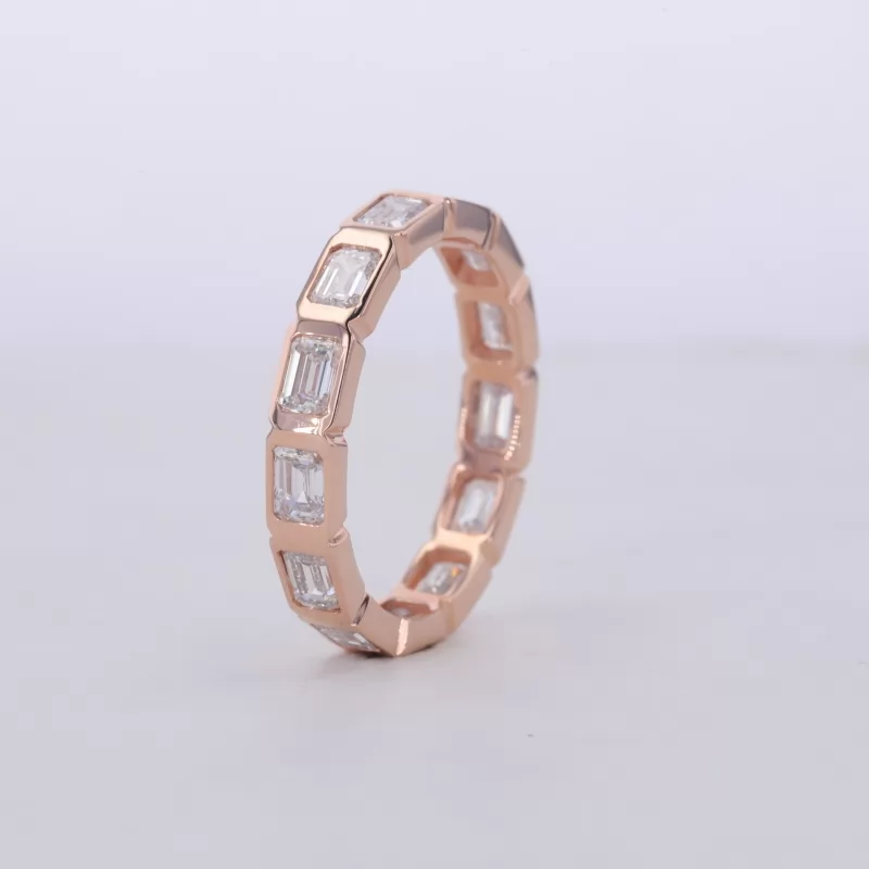 2.5×3.5mm Octagon Emerald Cut Lab Grown Diamond Bezel Set 14K Rose Gold Diamond Eternity Ring