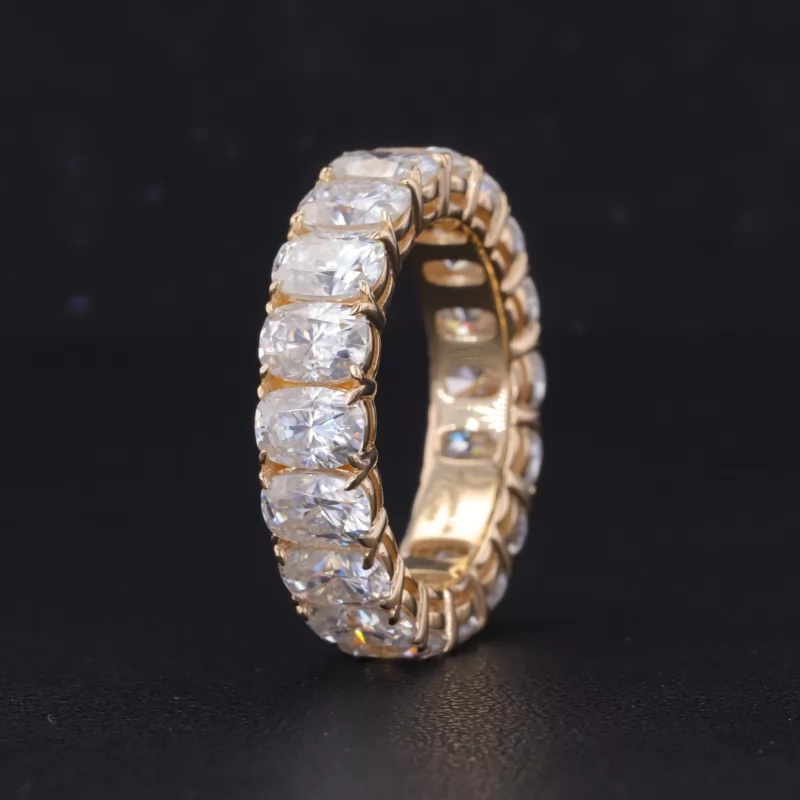 3.5×5mm Cushion Cut Moissanite 14K Yellow Gold Diamond Eternity Ring