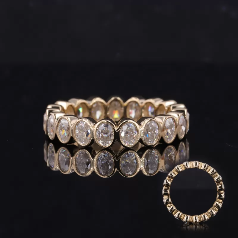 2.5×3.5mm Oval Cut Moissanite Bezel Set 14K Yellow Gold Diamond Eternity Ring