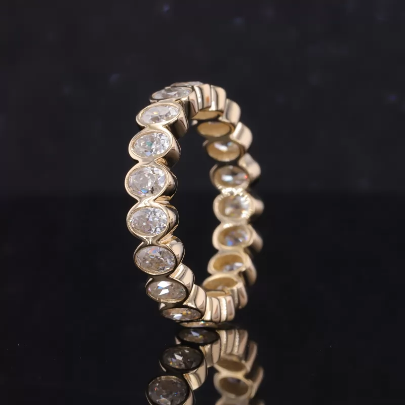 2.5×3.5mm Oval Cut Moissanite Bezel Set 14K Yellow Gold Diamond Eternity Ring