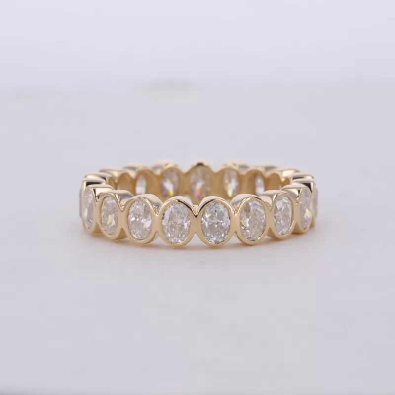 2.5×3.5mm Oval Cut Moissanite Bezel Set 14K Yellow Gold Diamond Eternity Ring