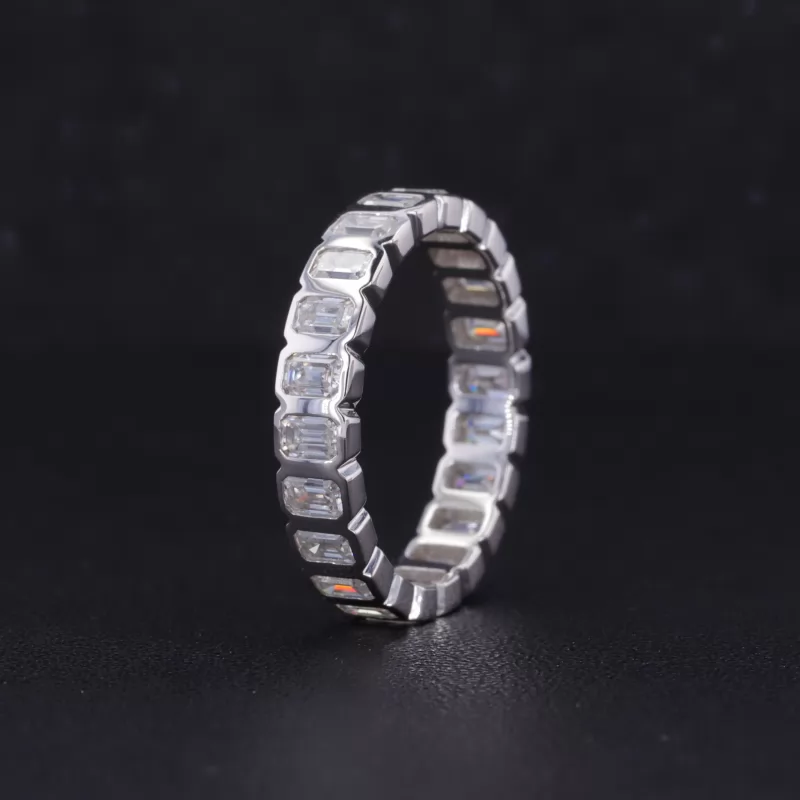 2×3mm Octagon Emerald Cut Moissanite Bezel Set 14K White Gold Diamond Eternity Ring