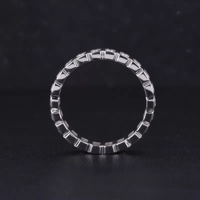 2×3mm Octagon Emerald Cut Moissanite Bezel Set 14K White Gold Diamond Eternity Ring