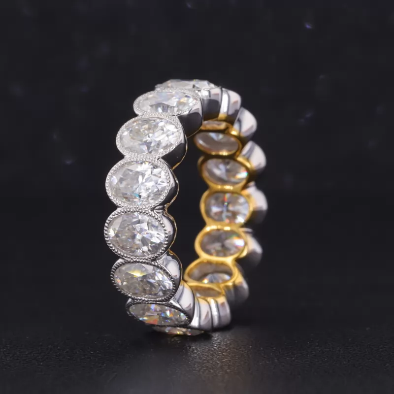 4×6mm Oval Cut Moissanite Bezel Set 14K White Gold Diamond Eternity Ring