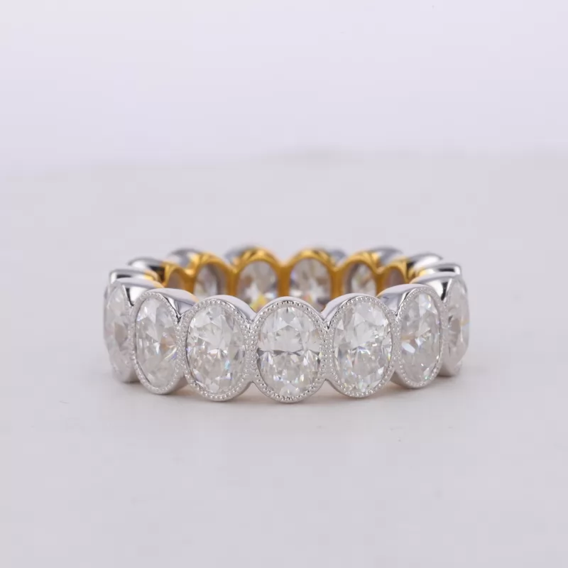 4×6mm Oval Cut Moissanite Bezel Set 14K White Gold Diamond Eternity Ring