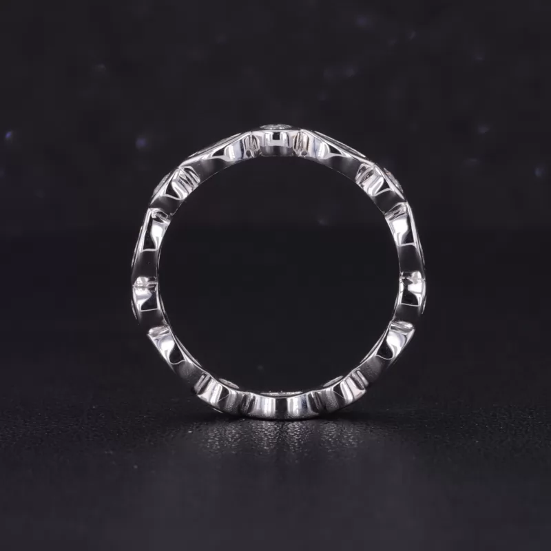 2×4mm Marquise Cut Moissanite & 2.3mm Round Brilliant Cut Moissanite Bezel Set PT950 Diamond Eternity Ring