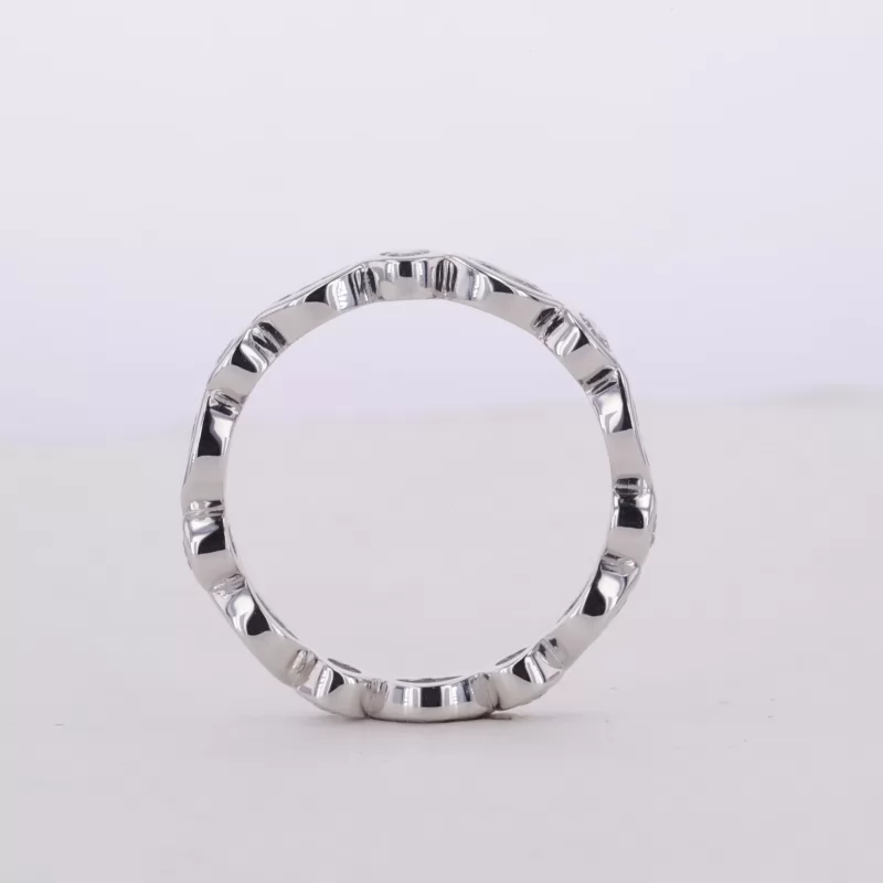 2×4mm Marquise Cut Moissanite & 2.3mm Round Brilliant Cut Moissanite Bezel Set PT950 Diamond Eternity Ring