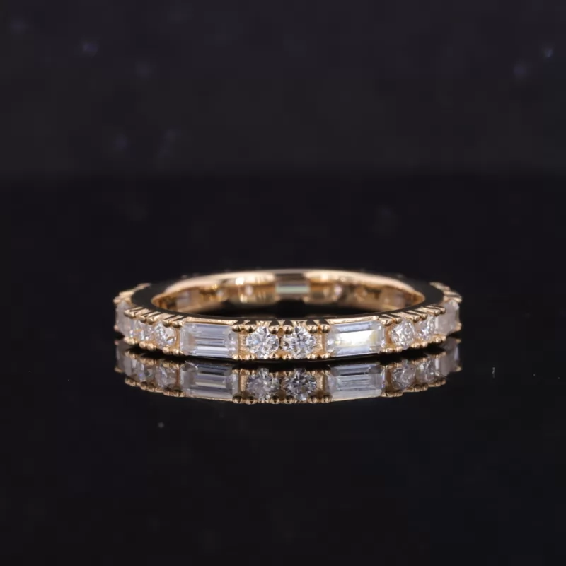 2×4mm Octagon Emerald Cut Moissanite & 2mm Round Brilliant Cut Moissanite 14K Yellow Gold Diamond Eternity Ring