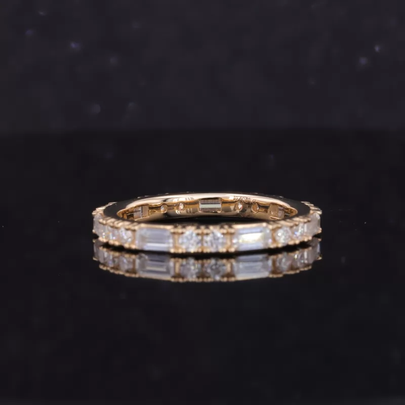 2×4mm Octagon Emerald Cut Moissanite & 2mm Round Brilliant Cut Moissanite 14K Yellow Gold Diamond Eternity Ring