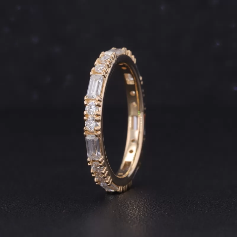 2×4mm Octagon Emerald Cut Moissanite & 2mm Round Brilliant Cut Moissanite 14K Yellow Gold Diamond Eternity Ring