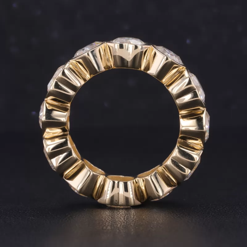 6×6mm Heart Cut Moissanite Bezel Set 14K Yellow Gold Diamond Eternity Ring
