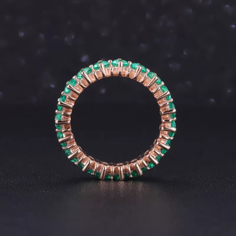 2.9mm Round Brilliant Cut Lab Grown Emerald & 1.5mm Round Brilliant Cut Moissanite 14K Rose Gold Diamond Eternity Ring