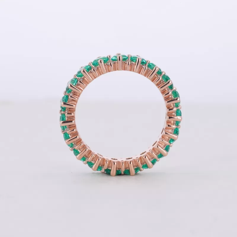 2.9mm Round Brilliant Cut Lab Grown Emerald & 1.5mm Round Brilliant Cut Moissanite 14K Rose Gold Diamond Eternity Ring