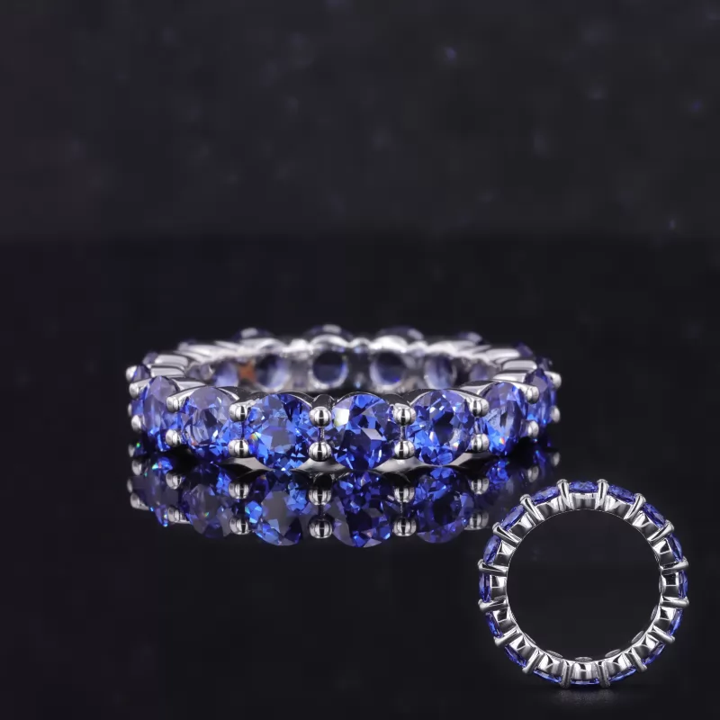 4mm Round Brilliant Cut Lab Grown Sapphire 10K White Gold Diamond Eternity Ring