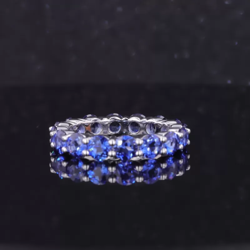 4mm Round Brilliant Cut Lab Grown Sapphire 10K White Gold Diamond Eternity Ring