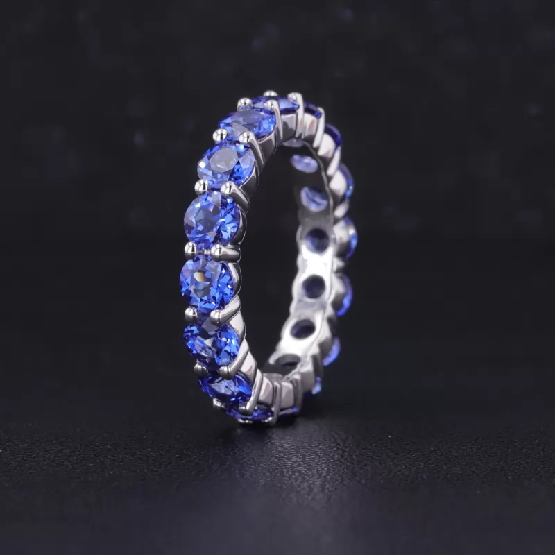 4mm Round Brilliant Cut Lab Grown Sapphire 10K White Gold Diamond Eternity Ring