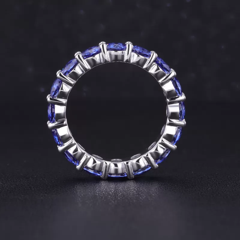 4mm Round Brilliant Cut Lab Grown Sapphire 10K White Gold Diamond Eternity Ring