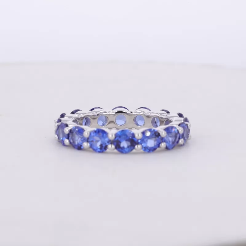 4mm Round Brilliant Cut Lab Grown Sapphire 10K White Gold Diamond Eternity Ring