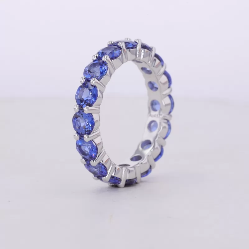 4mm Round Brilliant Cut Lab Grown Sapphire 10K White Gold Diamond Eternity Ring