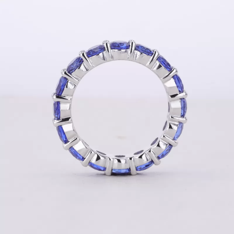 4mm Round Brilliant Cut Lab Grown Sapphire 10K White Gold Diamond Eternity Ring