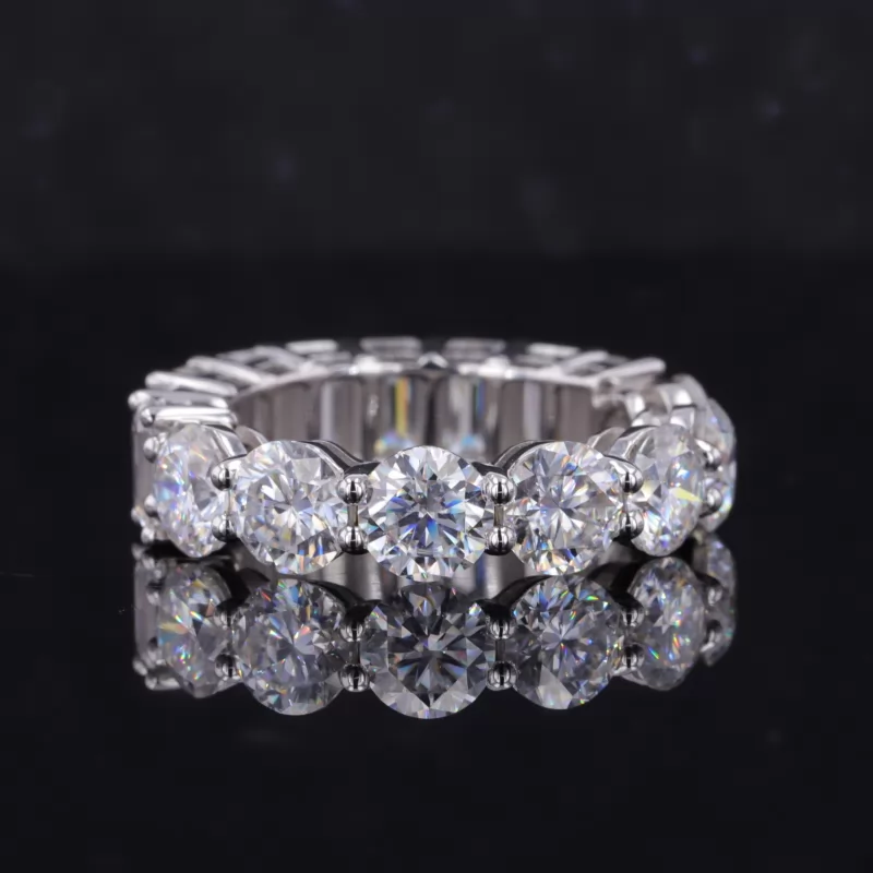 3×5mm Octagon Emerald Cut Moissanite & 5mm Round Brilliant Cut Moissanite 14K White Gold Diamond Eternity Ring