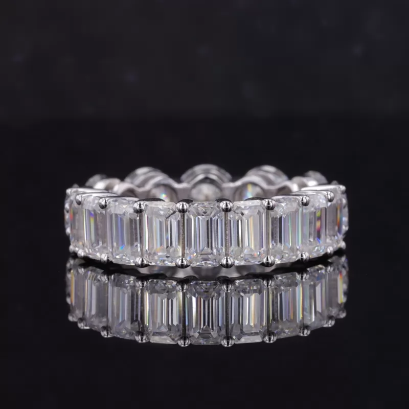 3×5mm Octagon Emerald Cut Moissanite & 5mm Round Brilliant Cut Moissanite 14K White Gold Diamond Eternity Ring