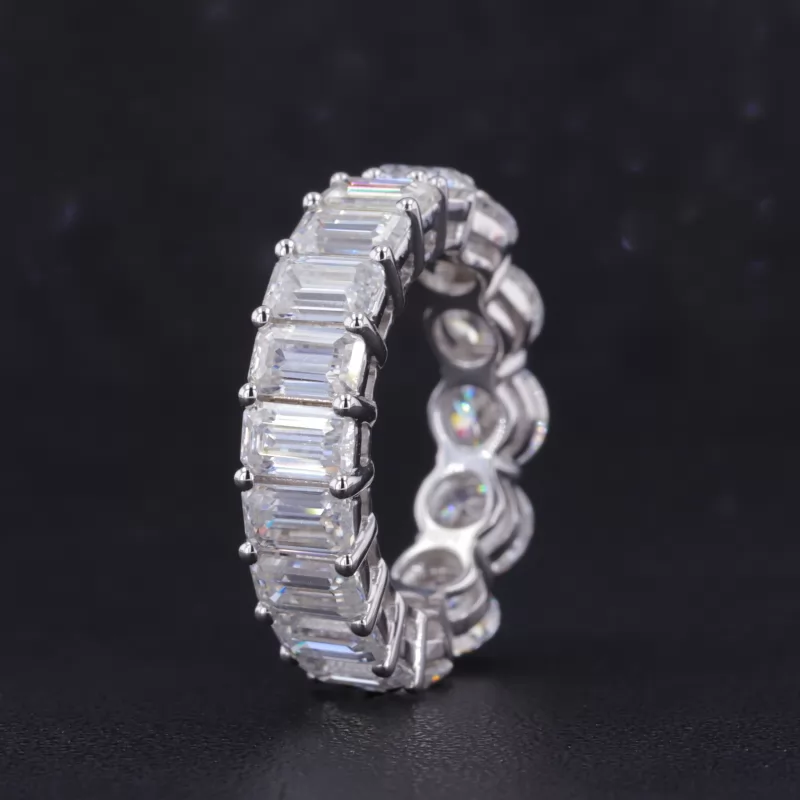 3×5mm Octagon Emerald Cut Moissanite & 5mm Round Brilliant Cut Moissanite 14K White Gold Diamond Eternity Ring