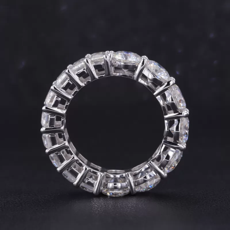 3×5mm Octagon Emerald Cut Moissanite & 5mm Round Brilliant Cut Moissanite 14K White Gold Diamond Eternity Ring