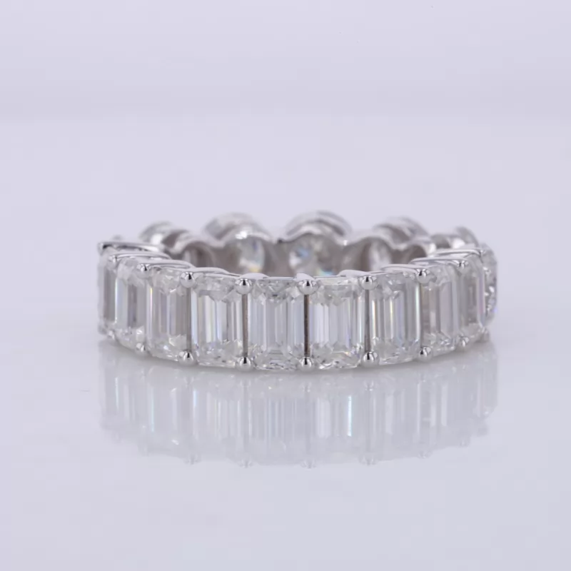 3×5mm Octagon Emerald Cut Moissanite & 5mm Round Brilliant Cut Moissanite 14K White Gold Diamond Eternity Ring