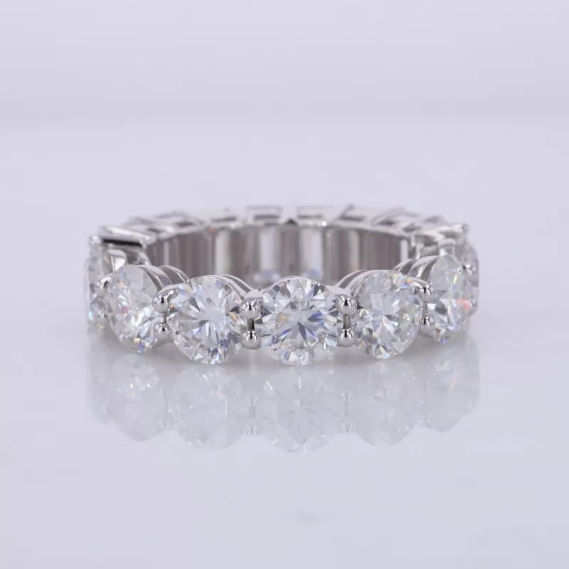 3×5mm Octagon Emerald Cut Moissanite & 5mm Round Brilliant Cut Moissanite 14K White Gold Diamond Eternity Ring