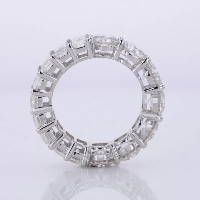 3×5mm Octagon Emerald Cut Moissanite & 5mm Round Brilliant Cut Moissanite 14K White Gold Diamond Eternity Ring